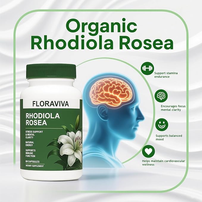 Rhodiola Rosea Capsules 500mg | Standardized for 3% Rosavins &amp 1% Salidroside | Supports Stress Relief Mental Focus &amp Natural Energy | Non-GMO Gluten-Free Supplement | 60 Capsules
