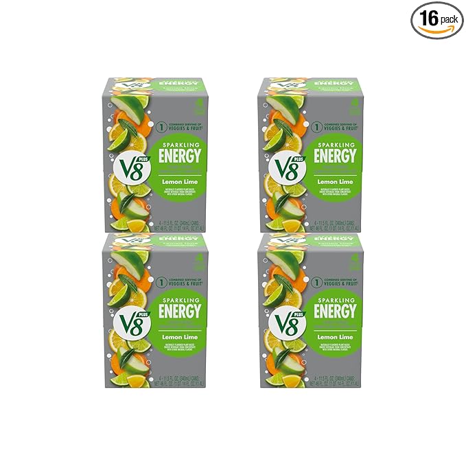 V8 +Energy Sparkling Lemon Lime Juice Energy Drink 11.5 fl oz Can (Pack of 16)