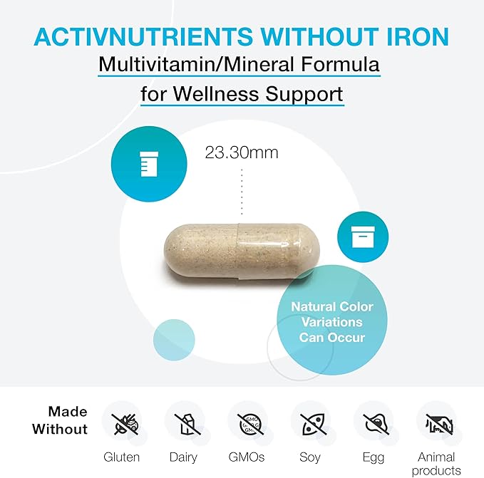 XYMOGEN ActivNutrients without Iron - No Iron Multivitamin for Wellness Support - Energy Production &amp Immune Support - Antioxidant Activity - Gluten-Free &amp Dairy-Free - 240 Count