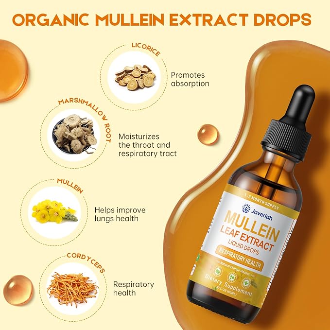 Mullein Drops for lungs Cleanse - Cordyceps marshmallow root &amp Licorice Root Extract Respiratory Herbal Supplement with Mullein Leaf extract for Immune Support &amp Bronchial Cleanse 4 Fl Oz 2