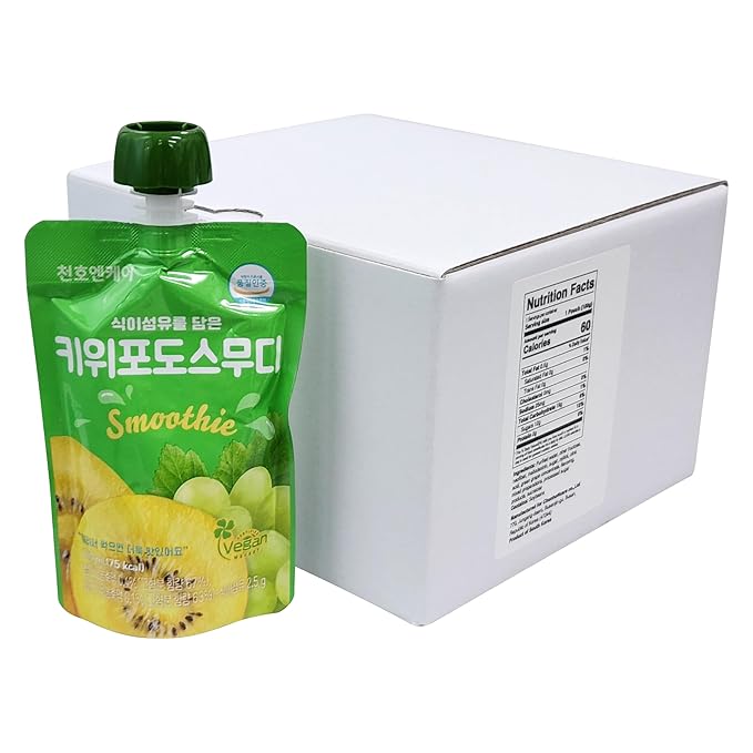 ChunhoNcare Korean Kiwi Grape Smoothie HACCP Certified Resealable Pouch (100ml x 10 Pouches)
