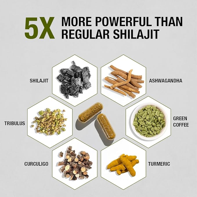 Organic Himalayan Shilajit Resin Extract with Ashwagandha &amp Turmeric-400mg Max Potency Lab Tested Pure Shilajit for Men &amp Women 85+ Trace Minerals Immune Support Energy 2 Month Supply-120