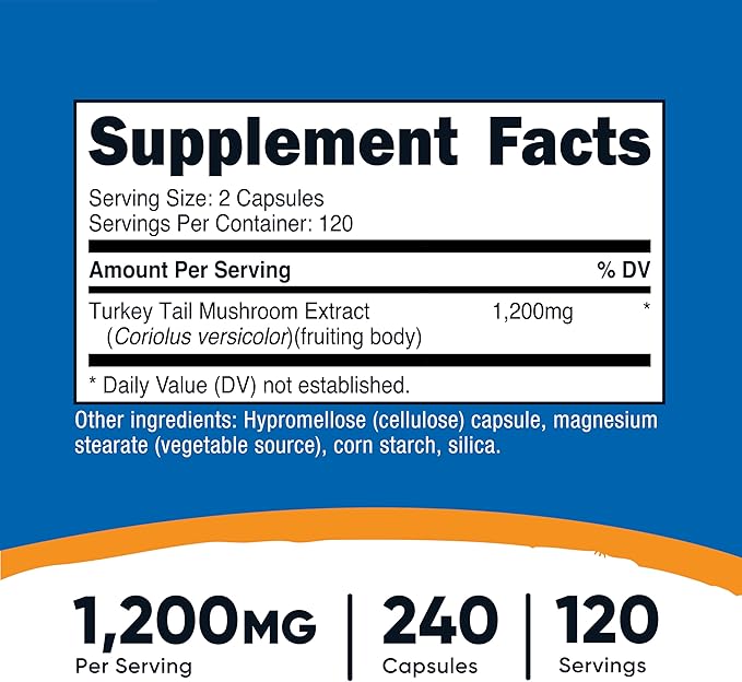 Nutricost Turkey Tail Mushroom Capsules 1200mg 120 Servings (240 Capsules) - Gluten Free Non-GMO and Vegetarian Friendly