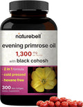NatureBell Evening Primrose Oil with Black Cohosh 1300mg Per Serving 300 Mini-Softgels | Cold Pressed Seeds Retains 130mg GLA for Womens Health &amp Skin Care Support – Hexane Free Non-GMO