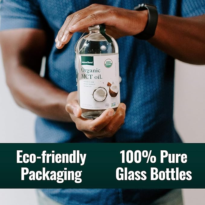 Natural Force Organic Ground Clean Coffee + Organic MCT Oil Bundle – 100% Pure Coconut MCTs &amp Mold &amp Mycotoxin Free Coffee – Non-GMO Keto Paleo and Vegan - 10 Oz Bag and 16 Oz Glass Bottle