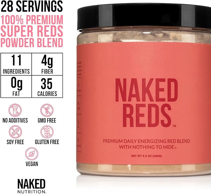 NAKED Reds Superfood Powder - Healthy Energizing Polyphenol Fruit Powder Mix No Fillers No Additives Vegan Non-GMO Gluten Free - 28 Servings