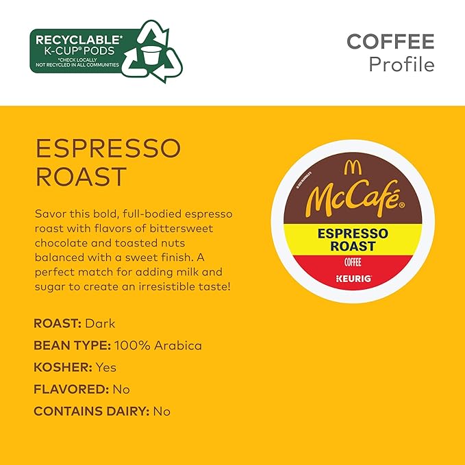 McCafe Espresso Roast Coffee Keurig Single-Serve K-Cup Pods 60 Count (6 Packs of 10) Dark Roast Made with Arabica Beans Bold Flavor with Bittersweet Chocolate &amp Toasted Nut Notes