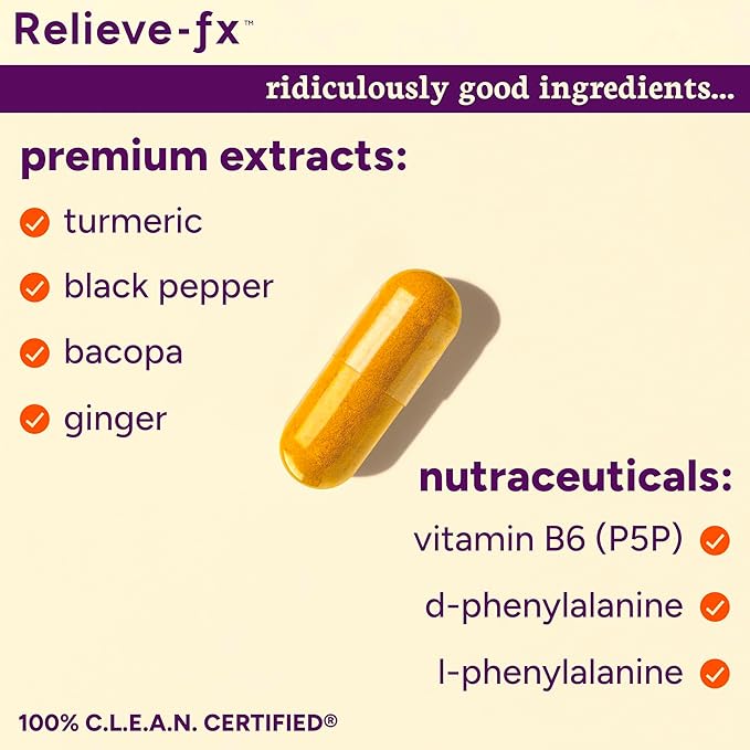 PPO Lab® Relieve-fx™ DLPA Boswellia Turmeric Ginger Supplement for Inflammation Health Heart Gut Cramps Joint Stress Relief Factors as Curcumin Boswellic Acid Black Pepper Extract 180 Capsules