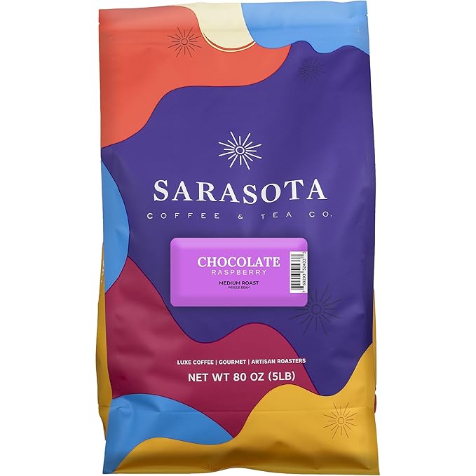 Sarasota Coffee Whole Bean Chocolate Raspberry | Medium Roast Gourmet Flavored Coffee Beans | Low Acid Mold Free Specialty Grade Bulk Coffee Beans | 5lb (80 oz)
