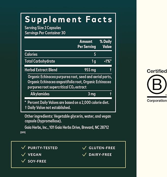Gaia Herbs Echinacea Supreme - Immune Support Supplement - Echinacea Purpurea &amp Angustifolia Blend to Support Immune System* - 60 Vegan Liquid Phyto-Caps (30 Servings)