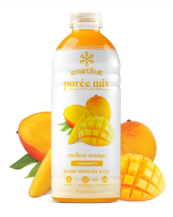 Smartfruit Mellow Mango + Immunity – 100% Real Fruit Purée with Mango Banana Apple &amp Pineapple – Great for Smoothies Juice Yogurt Cocktails Teas – High in Vitamin C Selenium &amp Zinc – 48
