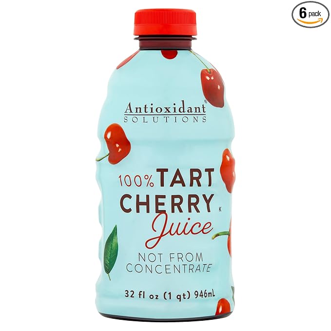 Antioxidant Solutions 100% Tart Cherry Juice - No Added Sugar - High in Antioxidants - 32 fl oz Bottles (6-Pack)