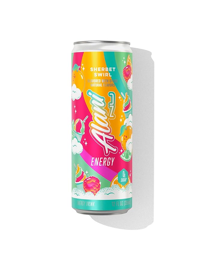 Alani energy drink Cherry bomb Sherbet Swirl &amp Blue Slush variety pack 6 cans- Sugar Free Low Calorie Energy Drinks - Pre Workout Performance Zero Sugar 12 Fl Oz Cans