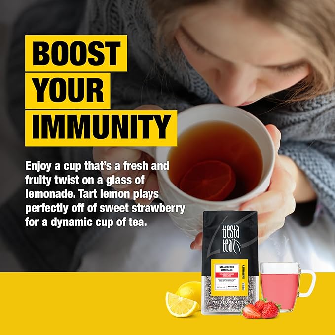 Tiesta Tea - Strawberry Lemonade Loose Leaf Strawberry Lemon Herbal Tea Premium Non-Caffeinated Fruit Blend Make Hot or Iced &amp Brews Up to 200 Cups 16 Ounce Resealable Bulk Pouch