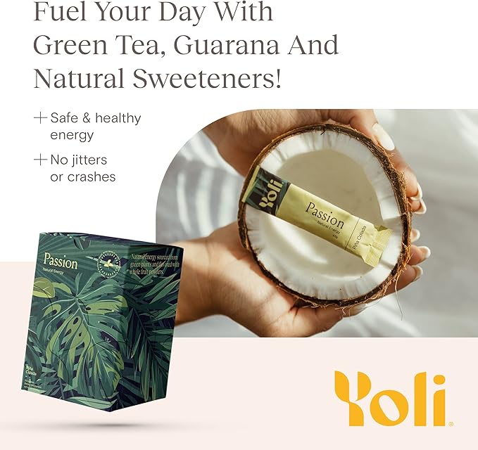 Yoli® Passion Energy Drink Powder Mix - Natural Energy Drink Mix for Endurance and Stamina 30 Packets - Pina Colada Flavor