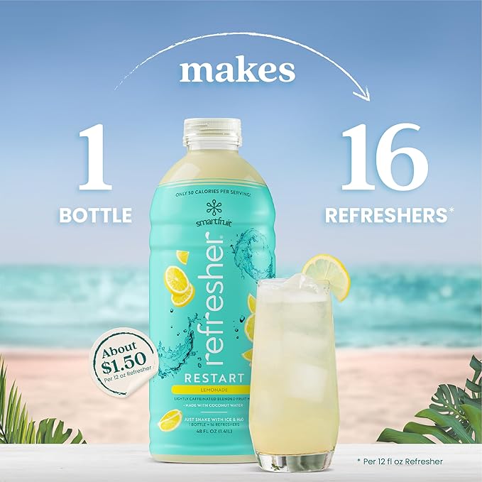 Smartfruit Restart Refresher – Lemonade – Made with Real Lemon Juice No Added Sugar Coconut Water for Hydration Green Coffee Bean Extract for Natural Energy – 48oz Drink Mix