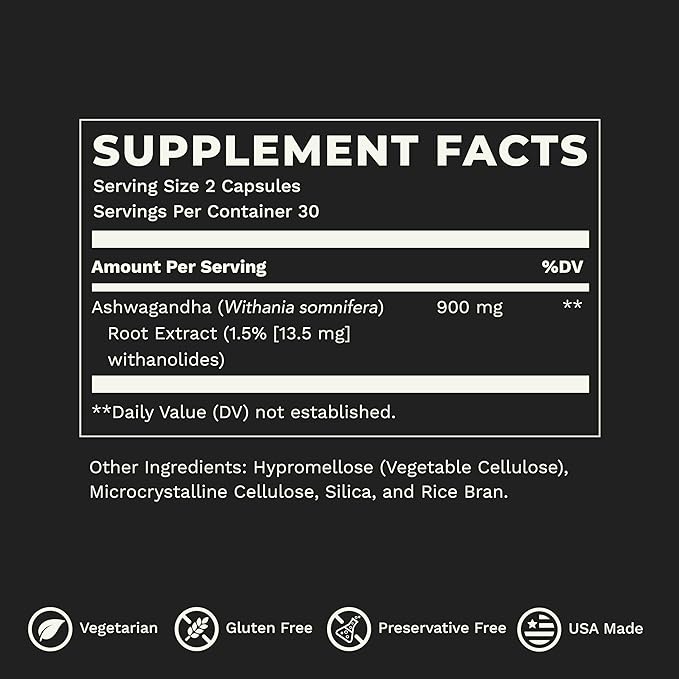 LifeSeasons Essentials Ashwagandha - Stress &amp Sleep Support Supplement - Calm &amp Focused Mind - Improves Athletic Performance &amp Brain Function - 900mg per 2 Capsules - 60 Capsules