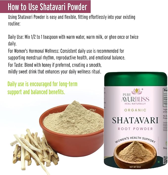 100% Organic Shatavari Root Powder Hormonal Balance Menstrual Wellness Fertility Support and Daily Vitality for Women Traditional Ayurvedic Shatavari Powder - 8oz Tin Box
