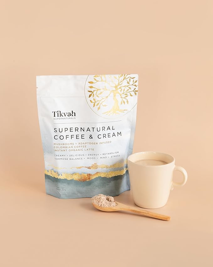 Tikvah Supernatural Coffee + Cream adaptogen &amp mushroom infused instant non-dairy caffe latte