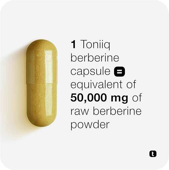 Toniiq Ultra High Strength Berberine HCl from The Himalayas - 100:1 Concentrated Extract - Lab-Tested 97% Berberine HCl - 180 Vegetarian Capsules 1500 mg per Serving