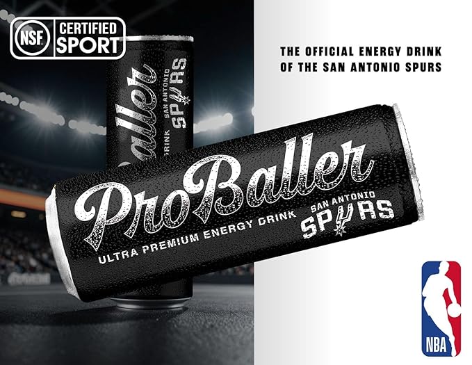 ProBaller Ultra Premium Energy Drink - Natural Clean NSF Certified Sport Drink - Gluten Free Amino Acids Taurine Biotin Organic Agave Vitamin B 12 Methylcobalamin Electrolytes - 15 Pack - Spurs