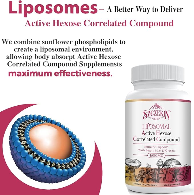 1500mg Liposomal Active Hexose Correlated Supplement720 Soft Gels Beta-Glucans with Natural Mushroom Extract Immune System Liver Function Maintain T-Cell &amp Killer Cell Activity