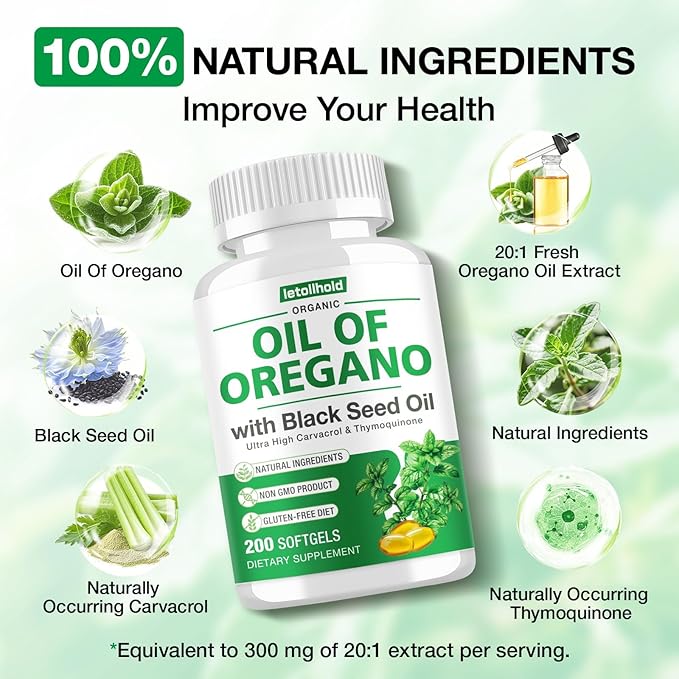 Oil of Oregano with Black Seed Oil 400 Softgel Oregano Oil Oapsules Organic High Carvacrol Immune &amp Antioxidant Support