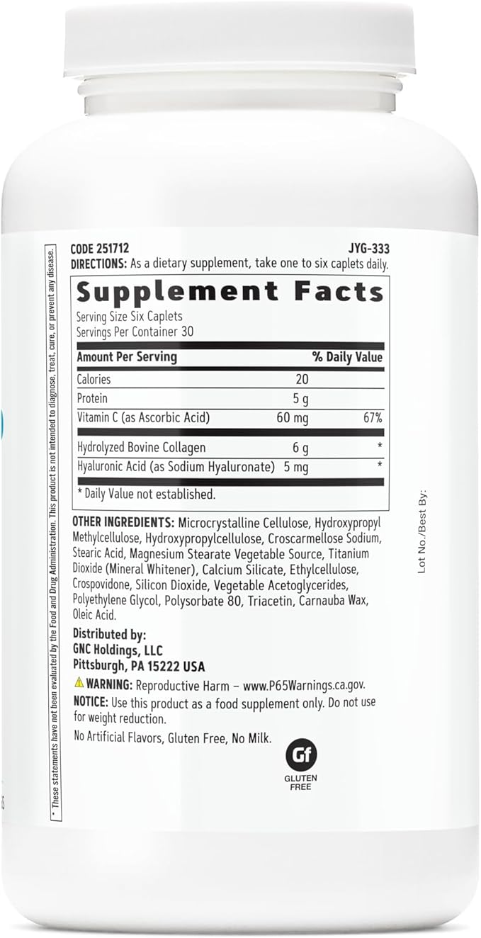 GNC Women's Collagen Supplement Supports Healthy Skin and Improves Elasticity Targeted Cell Growth and Repair Formula with Hyaluronic Acid Natural Collagen Source 180 Caplets