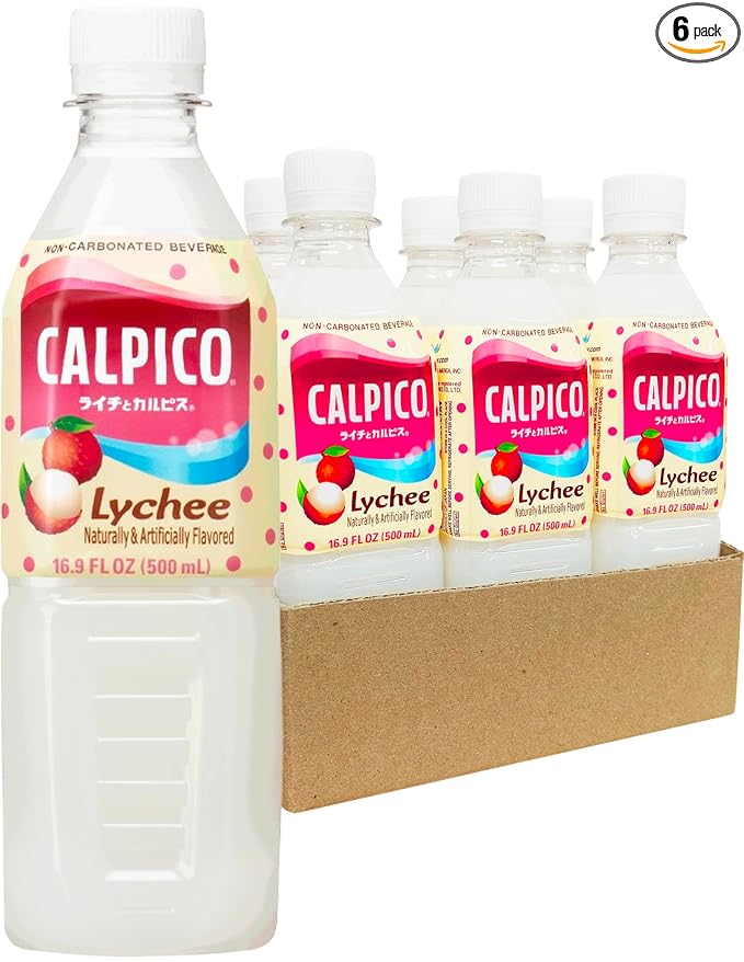 CALPICO Lychee – Smooth Creamy &amp Refreshing Non-Carbonated Beverage Sweet and Tangy Japanese Lactic Acid Drink 16.9 Fl oz (Pack of 6)