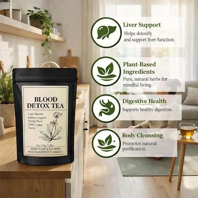 30 Bags Jamaican Healing Garden Blood Detox Tea Chef Tijani Blood Detox Tea Hand Picked and Sun-Dried Wildcrafted Herbs With Guaco Burdock Root Oregano Cinnamon Moringa Caffeine Free (30bags)