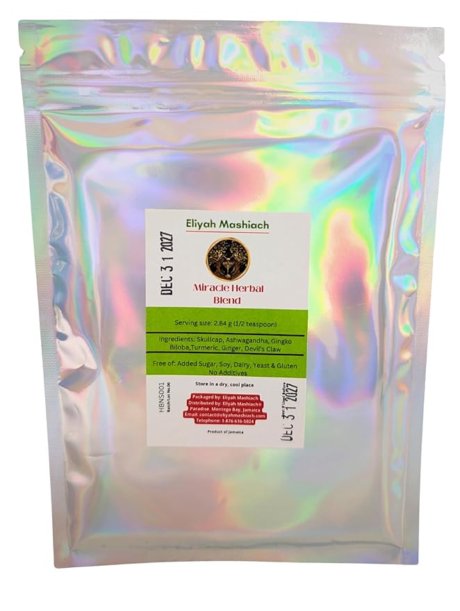 Eliyah Mashiach Miracle Herbal Blend Tea NS Powder Natural Ingredients with Skullcap Ginkgo Biloba 2.1 oz Sugar-Free