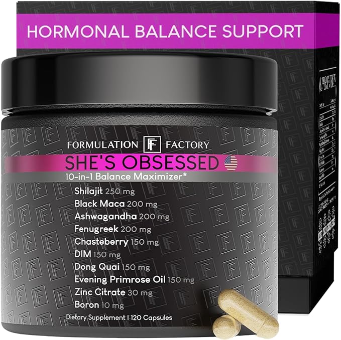 Formulation Factory Hormone Balance for Women - She's Obsessed Vitality Complex with Maca Root &amp Ashwagandha - Libido &amp Mood Support - 120 Capsules 2 Month Supply