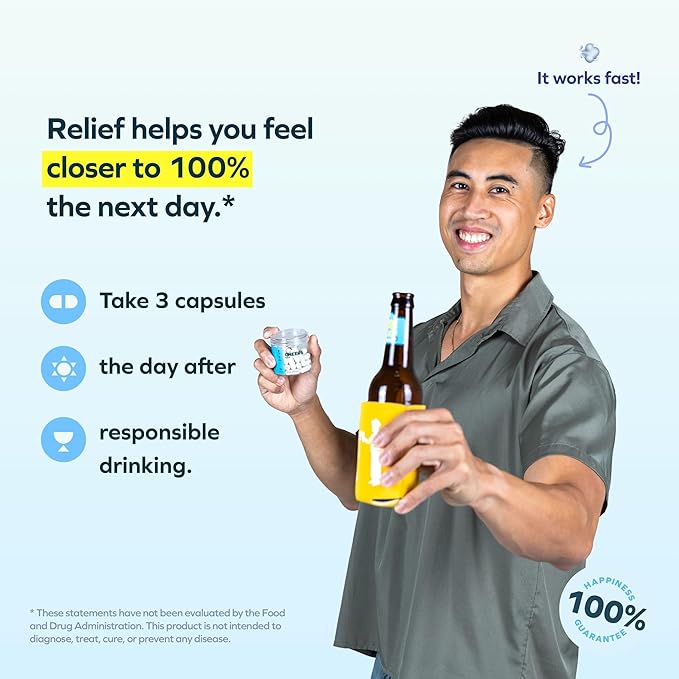 Cheers Relief | Next Morning Aid with Ginger + White Willow Bark | Feel Better After Drinking | 12 Doses | Ginger White Willow Bark L-Theanine Caffeine