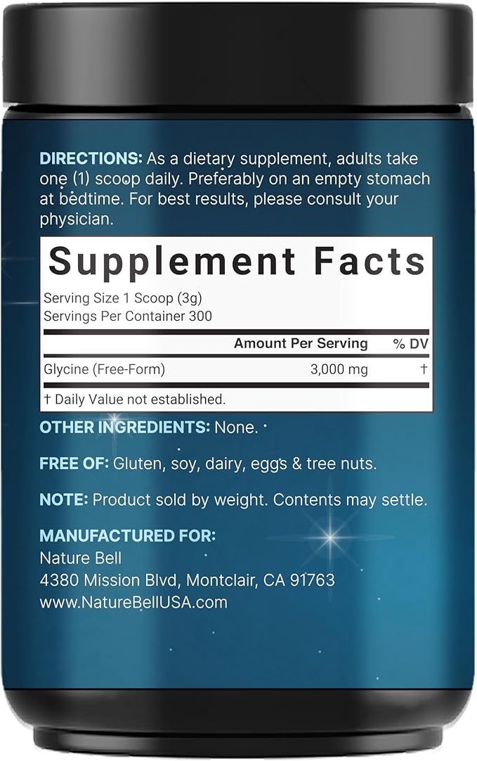 Glycine Powder 300 Servings (2 lb) – 3000 mg Free-Form Glycine Per Serving – Unflavored Pure Powder – Non-GMO cGMP Manufactured