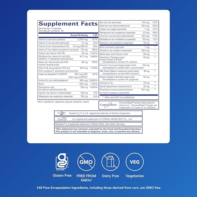 Pure Encapsulations UltraNutrient - Minerals &amp Multivitamins - Supports Liver &amp Heart Health* - Supplement for Antioxidants - with Vitamin C CoQ10 &amp More - Gluten Free - 90 Capsules