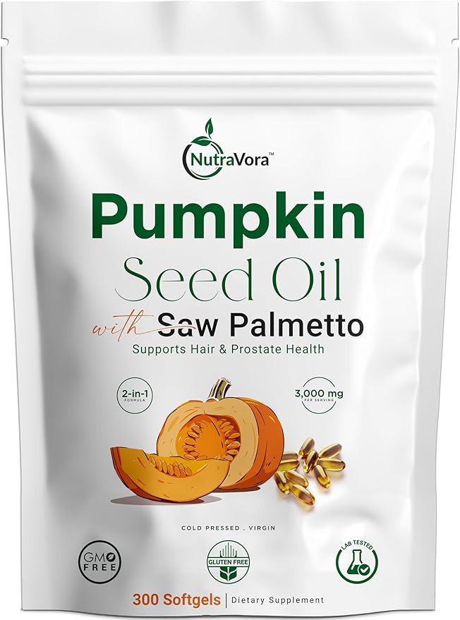 Pumpkin Seed Oil with Saw Palmetto Capsules – Men’s Prostate Hair &amp Hormone Support Supplement – 3000 mg High Potency Cold-Pressed Formula – Non-GMO Gluten-Free Lab Tested – 300 Softgels