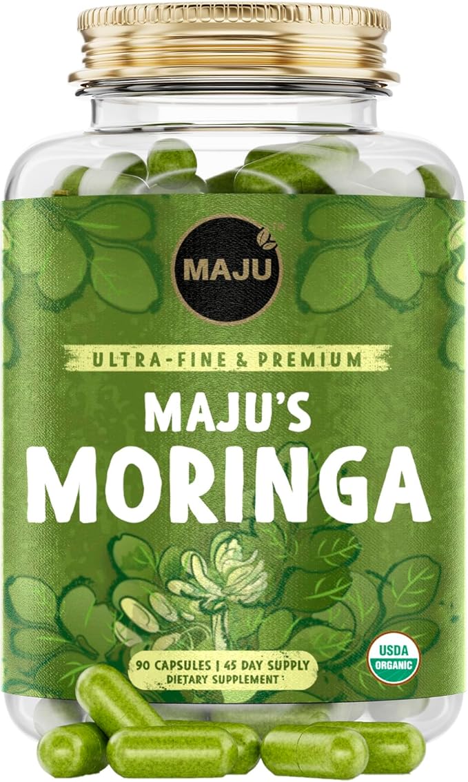 Maju Superfoods Organic Moringa Capsules Oleifera Leaf Extra-Fine Quality Moringa Leaves Dried Drumstick Tree Leaves Organic Moringa Powder Extract Supplement Capsules from Plant (90 ct)