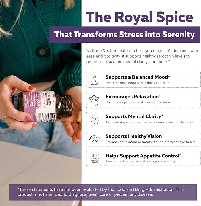 Organic Saffron Extract: Optimized Extract with Safromotivines Safranal and Crocins – Clinically Studied | Premium Persian Sargol Quality | Supports Mood Calmness and Relaxation – 30 Servings