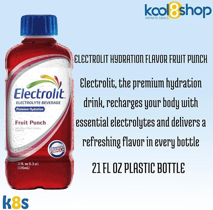 Electrolit Fruit Punch Hydration Drink With Electrolytes 21 fl oz Plastic Bottles 9 Pack + 1 Microfiber Cooling Towel by KOOL8SHOP Infinite Deals