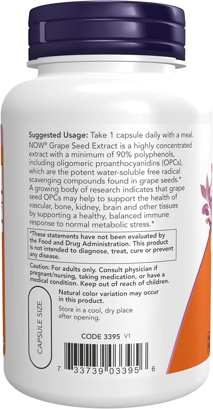 NOW Supplements Grape Seed Extract Maximum Strength 500 mg (a Highly Concentrated Extract with a Minimum of 90% Polyphenols) 90 Veg Capsules Red/Brown 0.25 pounds (Pack of 2)