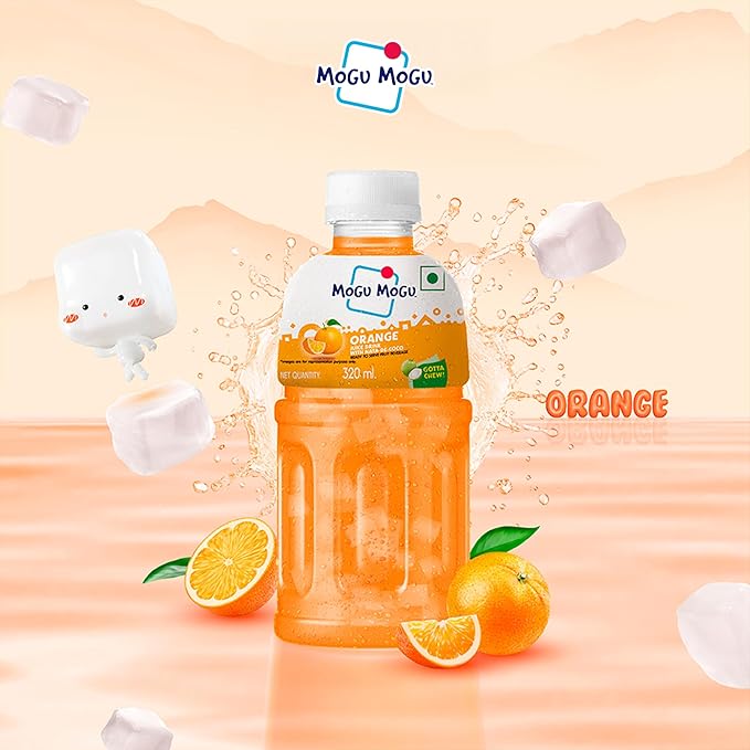Mogu Mogu Lychee &amp Orange Juice Drink with Nata de Coco Jelly 320ml (Pack of 6)| Refreshing Tropical Thai-Made Sip &amp Chew Beverage