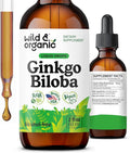 Wild &amp Organic Ginkgo Biloba Tincture - Brain &amp Focus Support with Ginkgo Leaf Supplement - Vegan Sugar &amp Alcohol-Free Herbal Extract Tincture - 2 fl oz