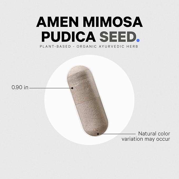 Amen Organic Mimosa Pudica Seeds Capsules 2 Month Supply Vegan Mimosa Pudica Seed Plant Supplement - Mimosine Sensitive Plant Pills - Fat Soluble Dietary Supplement - Non-GMO &amp Vegan - 120 Capsu