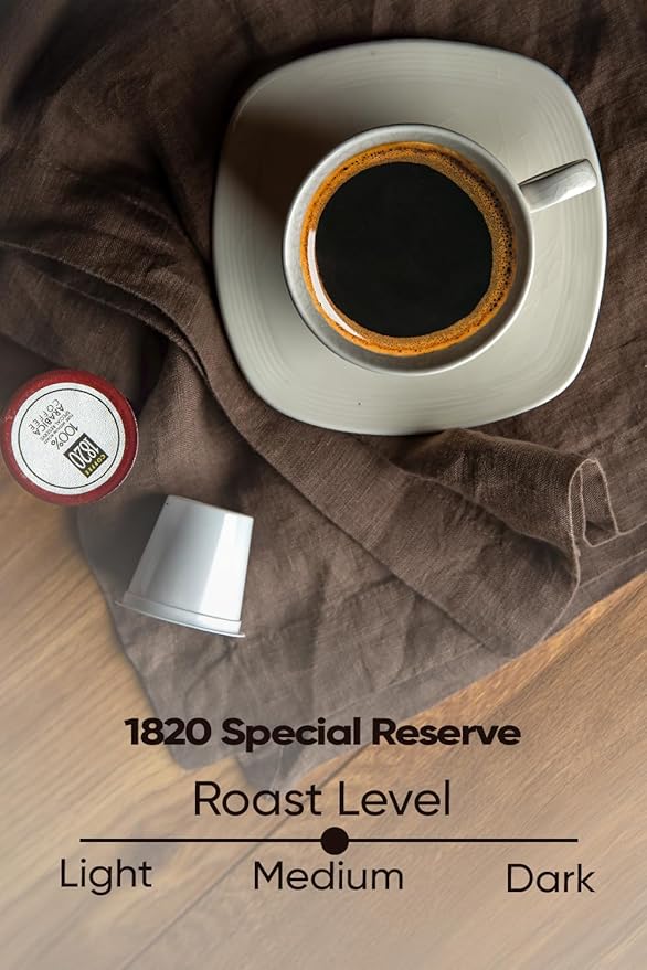 Café 1820 Special Reserve Ground Coffee Cups Premium Costa Rican Blend 100% Arabica Medium/Dark Roast Compatible with Keurig Machines 48 Pods