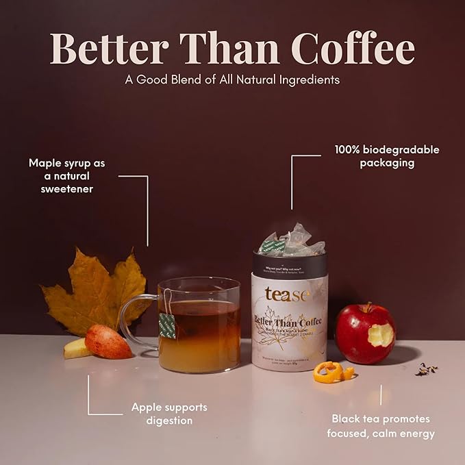 Tease Tea Organic Black Tea - Better Than Coffee Herbal Tea Redefine Your Mornings Organic Black Loose Leaf Herbal Tea Made with Apple Blackberry Leaves for a Perfect Daily Boost