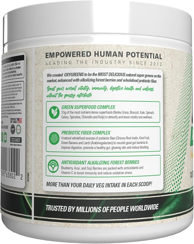 EHP Labs OxyGreens Super Greens Powder with Spirulina &amp Chlorella Prebiotic Fiber Probiotics &amp Digestive Enzymes – Antioxidant Green Superfood Supplement - 15 Servings (Passionfruit)
