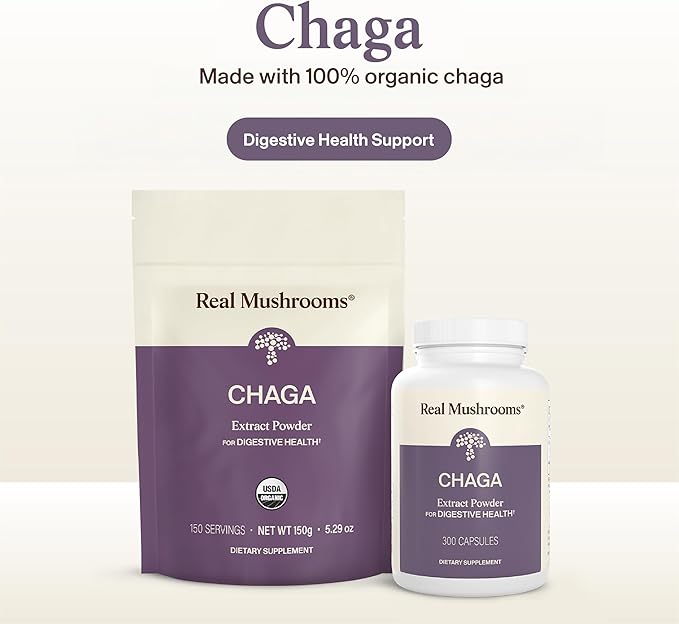 Real Mushrooms Chaga Mushroom Capsules – Organic Chaga Extract Powder with Extract Powder for Wellness &amp Energy Support– Vegan Non-GMO 300 Capsules – Organic Mushroom Supplement