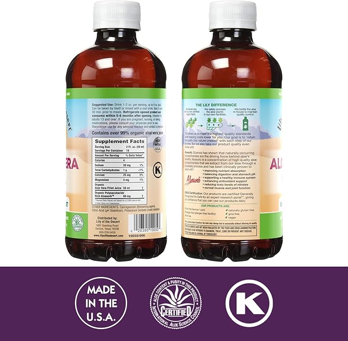 Lily Of The Desert Organic Aloe Vera Juice 2-Pack – Inner Fillet Natural Gut &amp Digestive Support Stomach Relief 32 Fl Oz Ea