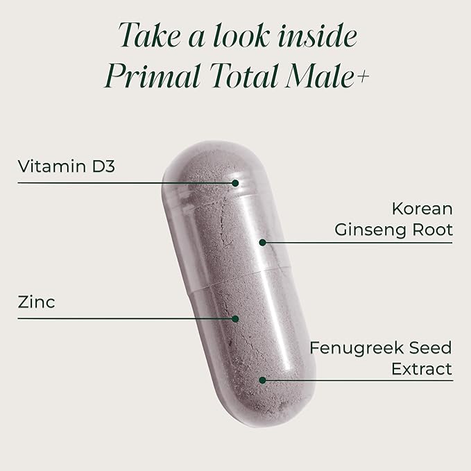 Primal Harvest Total Male+ Multivitamin for Men with Essential Vitamins Minerals and Herbal Support for Energy Vitality Immune Health and Performance