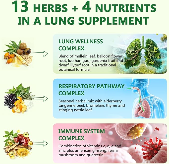 Liposomal Lung Cleansemax Supplement with Mullein Leaf Extract Elderberry Fruit Extract Quercetin + 13 Herbs &amp Vitamins Enhanced Absorption Refreshing Breathing Experience 120 Capsules